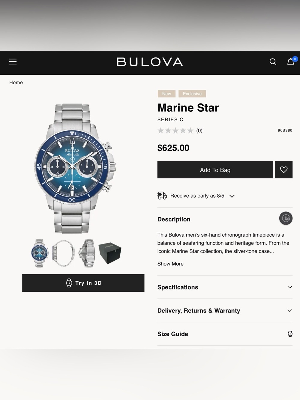 Bulova Marine Star 96B380 Chronograph Blue Dial Men's Watch 45mm FULL-KIT - Picture 16 of 16